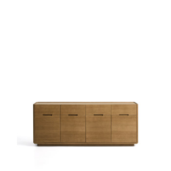 Buffet Arelida en placage chêne et bois massif, finition brun clair, 200 x 80 cm, certifié FSC Mix.