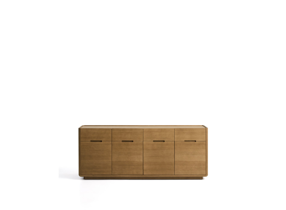 Buffet Arelida en placage chêne et bois massif, finition brun clair, 200 x 80 cm, certifié FSC Mix.