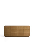Buffet Arelida en placage chêne et bois massif, finition brun clair, 200 x 80 cm, certifié FSC Mix.