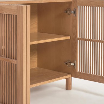 Buffet Beyla 4 portes en bois massif et placage chêne 180 x 71,5 cm FSC 100%