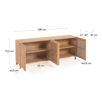 Buffet Beyla 4 portes en bois massif et placage chêne 180 x 71,5 cm FSC 100%