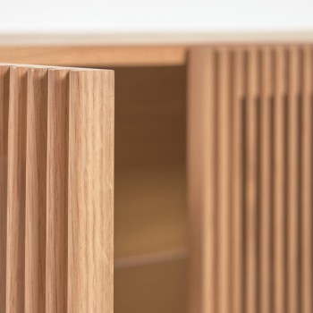 Buffet Beyla 4 portes en bois massif et placage chêne 180 x 71,5 cm FSC 100%