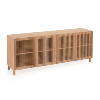 Buffet Beyla 4 portes en bois massif et placage chêne 180 x 71,5 cm FSC 100%