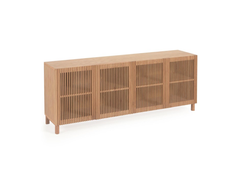 Buffet Beyla 4 portes en bois massif et placage chêne 180 x 71,5 cm FSC 100%