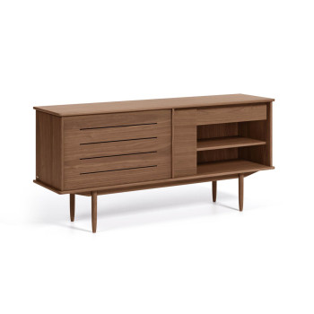 Buffet Carolin avec 2 portes et 1 tiroir, placage noyer, 180 x 83,8 cm