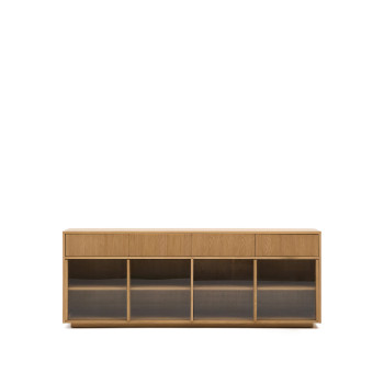 Buffet Helvine à 4 portes et 4 tiroirs, placage chêne et verre trempé, 200 x 80 cm, certifié FSC 100 %