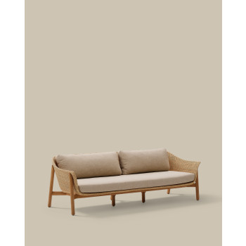 Canapé 3 places Galea en teck massif et rotin synthétique 223 cm FSC 100%
