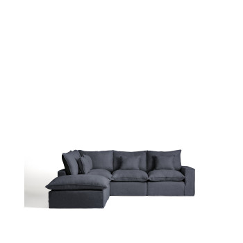 Canapé d'angle modulaire 4 places Anarela avec housse amovible en lin et viscose