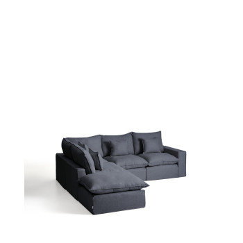 Canapé d'angle modulaire 4 places Anarela avec housse amovible en lin et viscose