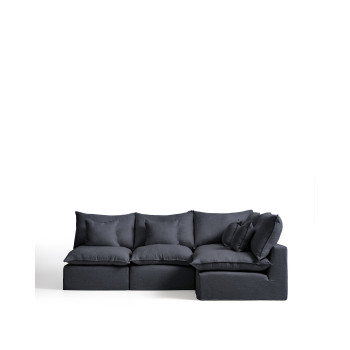 Canapé d'angle modulaire 4 places Anarela avec housse amovible en lin et viscose