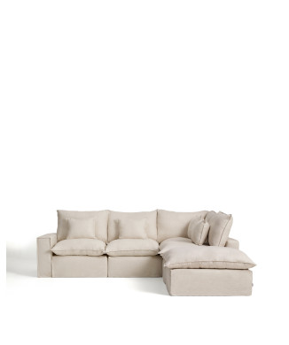 Canapé d'angle modulaire 4 places Anarela avec housse amovible en lin et viscose