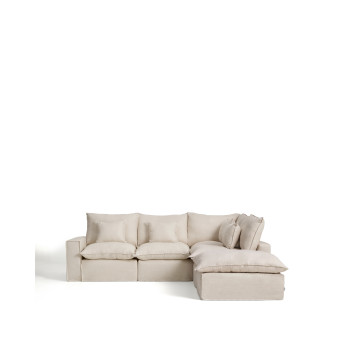 Canapé d'angle modulaire 4 places Anarela avec housse amovible en lin et viscose