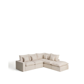 Canapé d'angle modulaire 4 places Anarela avec housse amovible en lin et viscose