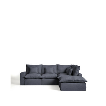 Canapé d'angle modulaire 4 places Anarela avec housse amovible en lin et viscose