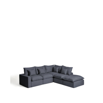 Canapé d'angle modulaire 4 places Anarela avec housse amovible en lin et viscose