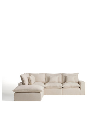 Canapé d'angle modulaire 4 places Anarela avec housse amovible en lin et viscose