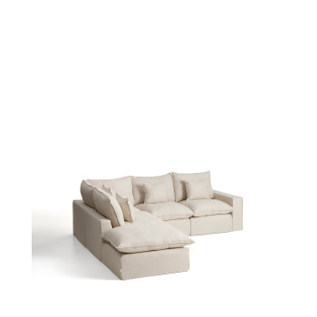 Canapé d'angle modulaire 4 places Anarela avec housse amovible en lin et viscose