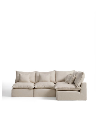 Canapé d'angle modulaire 4 places Anarela avec housse amovible en lin et viscose