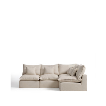 Canapé d'angle modulaire 4 places Anarela avec housse amovible en lin et viscose