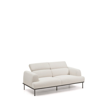 Canapé 2 places Aurum en chenille écru avec tête de lit inclinable et piètement en métal gris mat 214 cm FSC Mix Credit