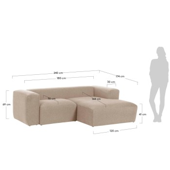 Canapé 2 places Blok méridienne droite beige 240 cm