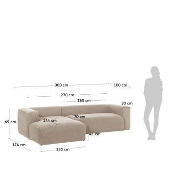 Canapé Blok 3 places avec méridienne gauche, beige, 300 cm