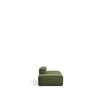 Canapé 3 places Blok avec pouf d'extrémité en velours côtelé vert épais, 240 cm, certifié FSC Mix.