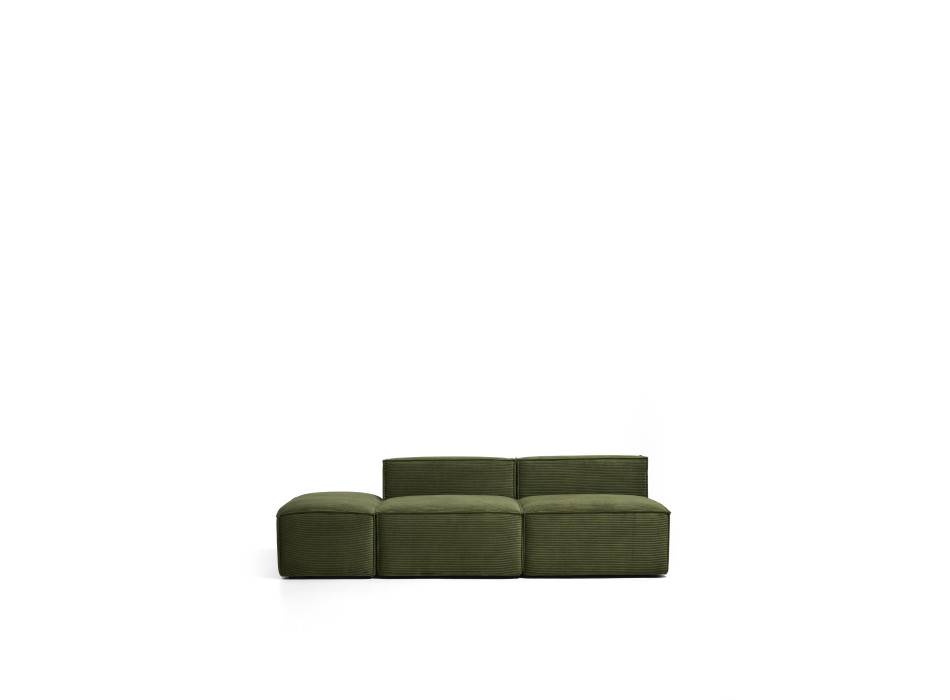 Canapé 3 places Blok avec pouf d'extrémité en velours côtelé vert épais, 240 cm, certifié FSC Mix.