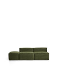 Canapé 3 places Blok avec pouf d'extrémité en velours côtelé vert épais, 240 cm, certifié FSC Mix.