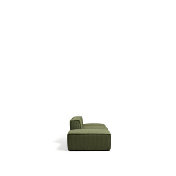 Canapé 3 places Blok avec pouf d'extrémité en velours côtelé vert épais, 270 cm, certifié FSC Mix.