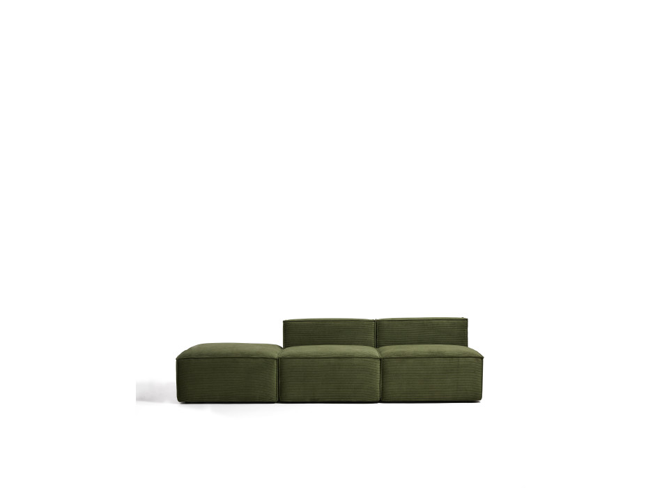 Canapé 3 places Blok avec pouf d'extrémité en velours côtelé vert épais, 270 cm, certifié FSC Mix.