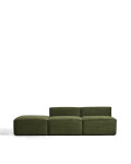 Canapé 3 places Blok avec pouf d'extrémité en velours côtelé vert épais, 270 cm, certifié FSC Mix.