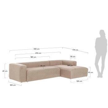 Canapé Blok 4 places méridienne droite beige 330 cm