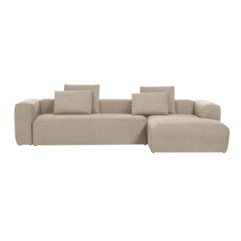 Canapé Blok 4 places en chenille beige avec méridienne droite 330 cm FSC Mix Credit