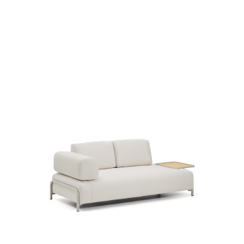 Canapé Compo 2 places en chenille écru, grand plateau plaqué chêne et structure métal beige 200 cm FSC Mix Credit