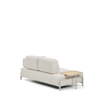 Canapé Compo 2 places en chenille écru, grand plateau plaqué chêne et structure métal beige 200 cm FSC Mix Credit