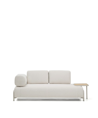 Canapé Compo 2 places en chenille écru, grand plateau plaqué chêne et structure métal beige 200 cm FSC Mix Credit