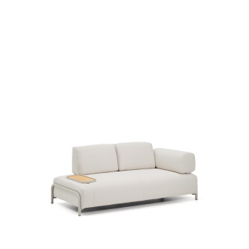 Canapé Compo 2 places en chenille écru, petit plateau avec placage chêne et structure en métal beige 200 cm FSC Mix Credit