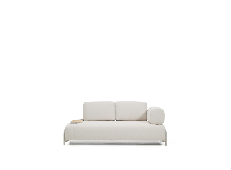 Canapé Compo 2 places en chenille écru, petit plateau avec placage chêne et structure en métal beige 200 cm FSC Mix Credit