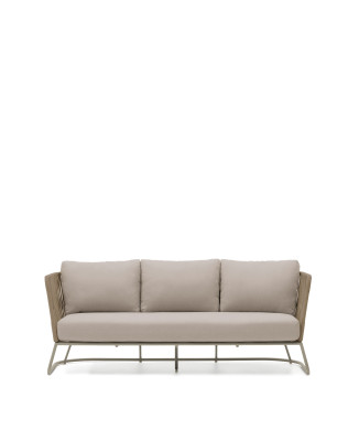 Canapé d'extérieur 3 places Saconca en corde et acier galvanisé beige 189 cm