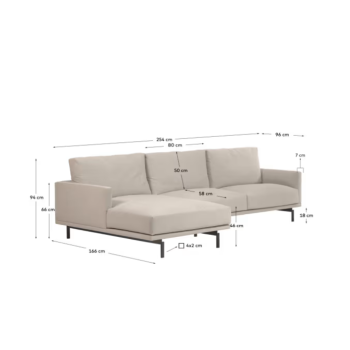 Canapé 3 places Galene avec méridienne à gauche, beige, 254 cm. Crédit FSC Mix.