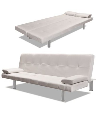 Canapé-lit ajustable avec 2 coussins en similicuir