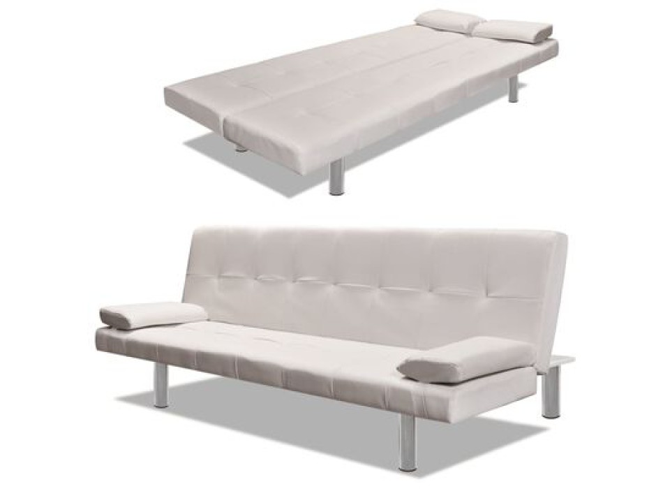 Canapé-lit ajustable avec 2 coussins en similicuir