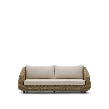 Canapé 3 places Meria en rotin synthétique et pieds en bois d'acacia massif 100% FSC 208 cm