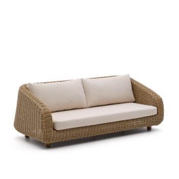 Canapé 3 places Meria en rotin synthétique et pieds en bois d'acacia massif 100% FSC 208 cm