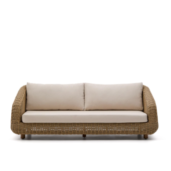 Canapé 3 places Meria en rotin synthétique et pieds en bois d'acacia massif 100% FSC 208 cm