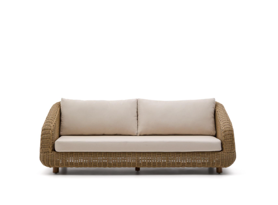 Canapé 3 places Meria en rotin synthétique et pieds en bois d'acacia massif 100% FSC 208 cm