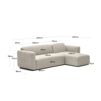 Canapé modulable Neom 3 places avec méridienne droite/gauche beige 263 cm, certification FSC Mix