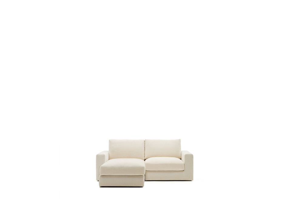 Canapé modulable 3 places Alea déhoussable en chenille, méridienne gauche, écru, 220 cm