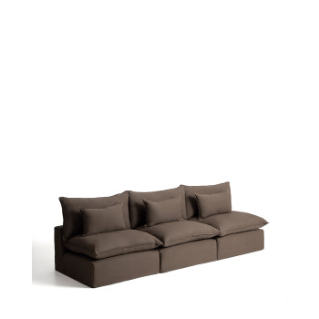 Canapé modulable 5 places Anarela avec housse déhoussable en lin gris tourterelle, 330 cm, certifié FSC Mix.